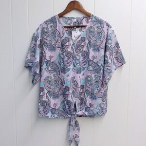 VII V-Neck Blouse Paisley Print Pastel Colors Casual Top‎ Medium / #6335